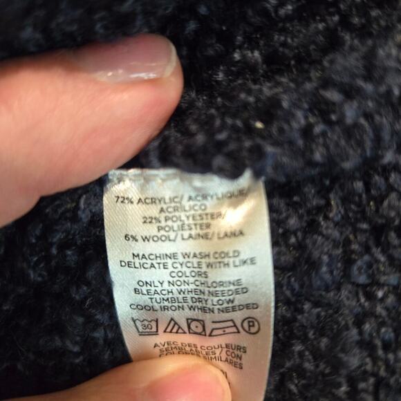 LOFT Open Front Sleeveless Cardigan Sweater Dark Blue Sz L Minimalist Comfy - Picture 10 of 10